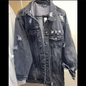 Distressed black denim jacket